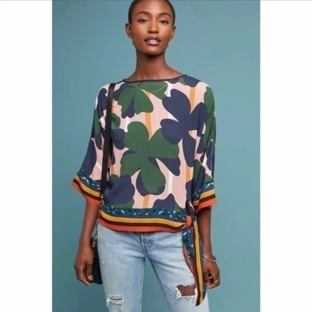 Anthropologie bl^nk London Florence Floral  Tie Waist Blouse